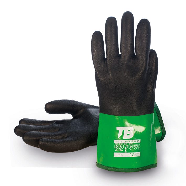 GUANTE ANTICORTE KEVLAR QUIMICO FIBRA VIDRIO 30CM LARGO PVC