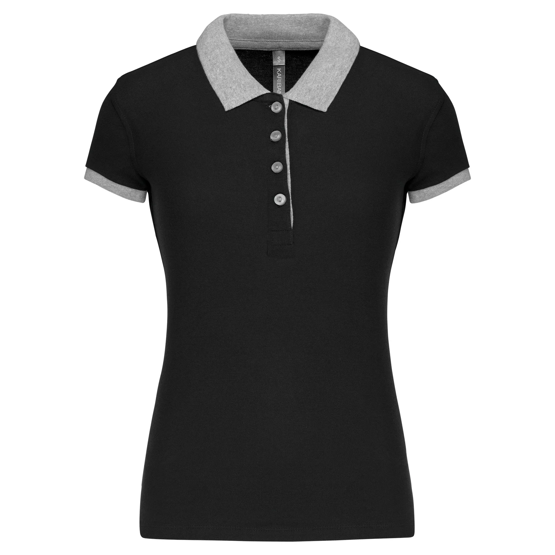 [K259_54701_54695] POLO SRA M/CORTA CUELLO COMBINADO 100% ALGODON 180 GRAMOS (XS, Black / Oxford Grey)