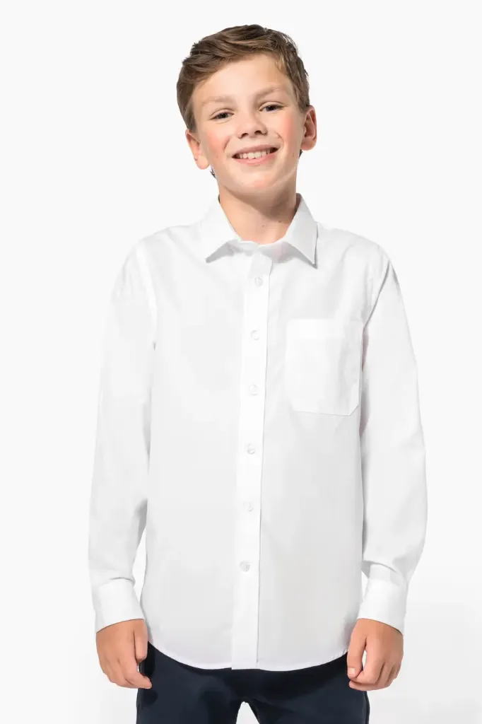 CAMISA NIÑO M/L 1 BOLSILLO POPELIN 100%ALGODON