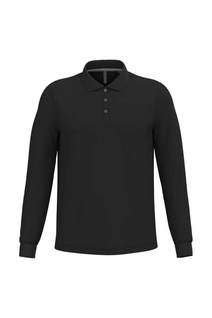 [K243C_35307_35311] POLO MANGA LARGA ALGODÓN PIQUÉ CONTRASTES K243 (S, Black)