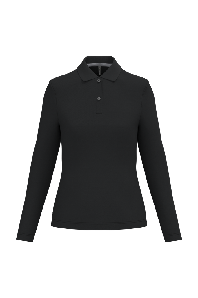 [K244C_35318_35321] POLO MANGA LARGA ALGODÓN PIQUÉ MUJER K244 (S, Black)