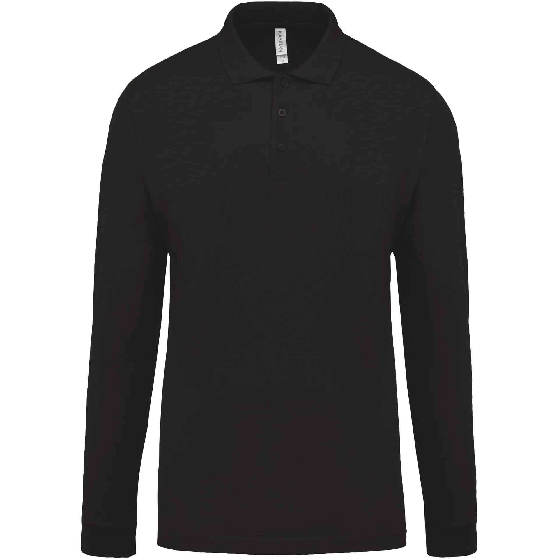 [K256C_53356_53346] POLO MANGA LARGA ALGODÓN PIQUÉ CUELLO CANALÉ K256 (S, Black)
