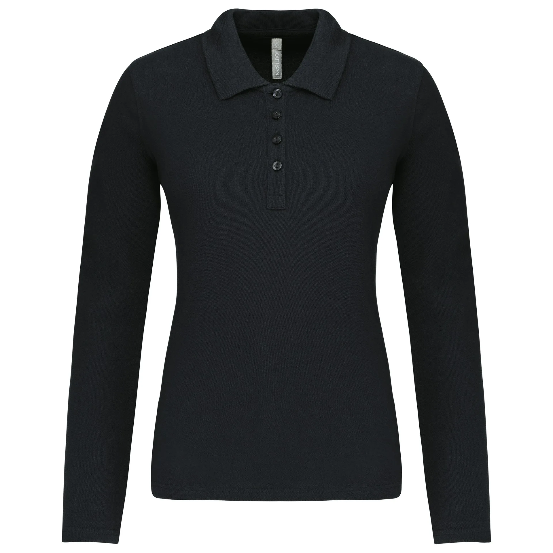 [K257C_53380_53371] POLO PIQUÉ MANGA LARGA MUJER ALGODÓN ENTALLADO K257 (XS, Black)