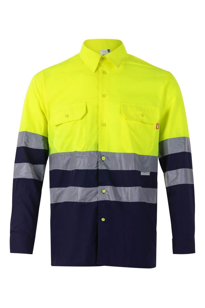 [144_01/20_S] CAMISA BICOLOR M/L BANDAS REFLECTANTES EN 471CERTIFICADA (S)