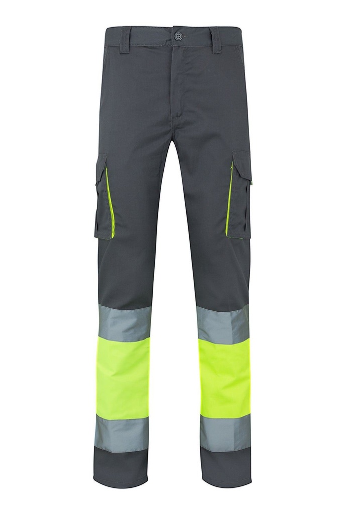 [303002S_08/20_S] PANTALON ALTA VISIBILIDAD ELASTICO VELILLA 303002S (S, 08/20 GRIS/AMARILLO FLÚOR)