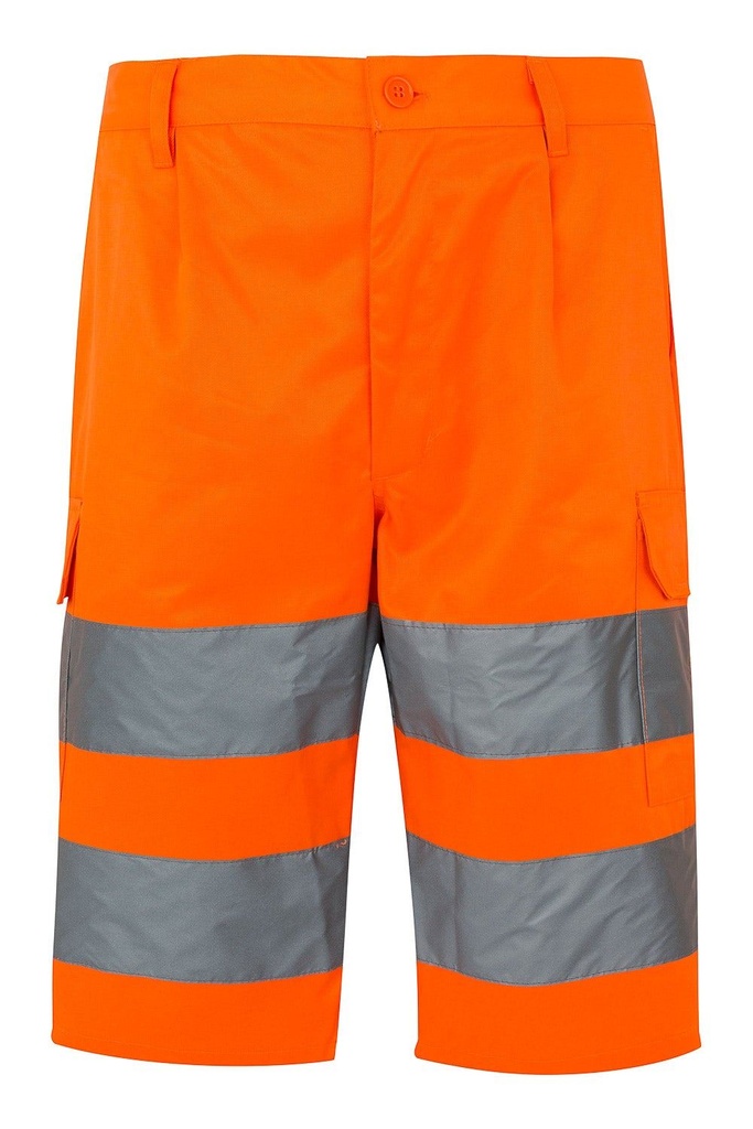 [303005_19_S] PANTALON CORTO MULTIBOLSILLOS A/V MONOCOLOR 2 BANDAS  REFLECTANTE EN20471 -1 240 GRAMOS (S, 19 NARANJA FLÚOR)