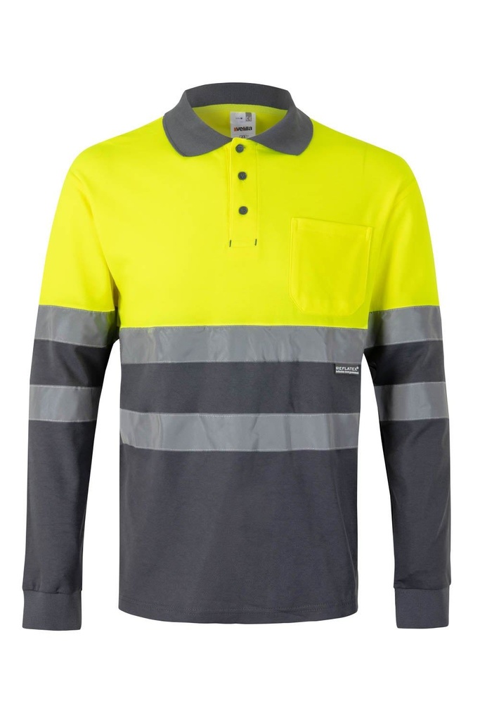 [305515_08/20_S] POLO M/LARGA ALTA VISIBILIDAD VELILLA 305515 (S, 08/20 GRIS/AMARILLO FLÚOR)
