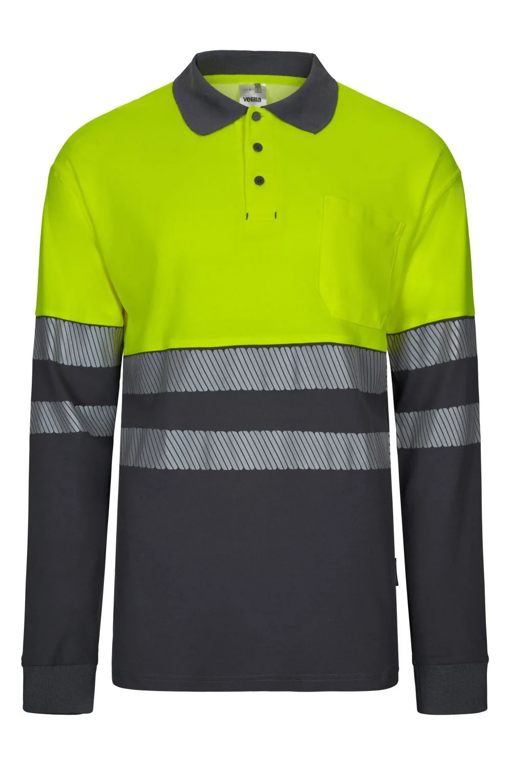 [305525_08/20_S] POLO M/LARGA ALTA VISIBILIDAD SEGMENTADA VELILLA 305525 (S, 08/20 GRIS/AMARILLO FLÚOR)