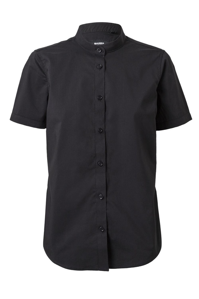 [405014S_00_XS] BLUSA M/C CUELLO MAHO ENTALLADA BOTON OCULTO TAPETA ELASTAN (XS, 00 NEGRO)
