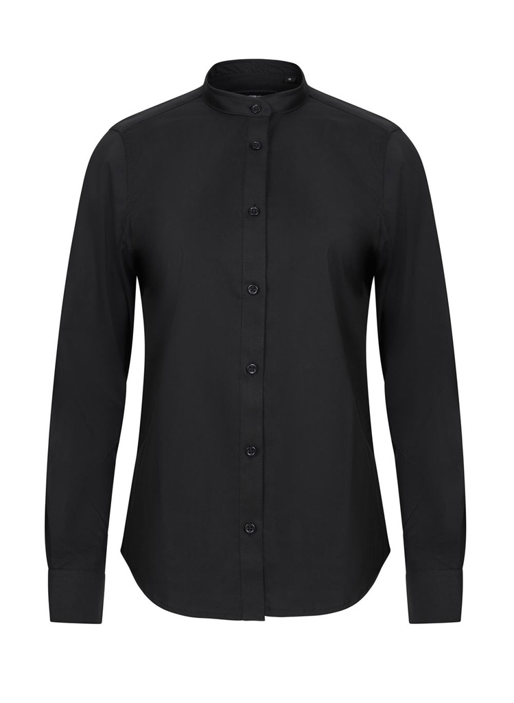 [405015S_00_XS] BLUSA M/L CUELLO MAHO ENTALLADA BOTON OCULTO TAPETA ELASTAN (XS, 00 NEGRO)