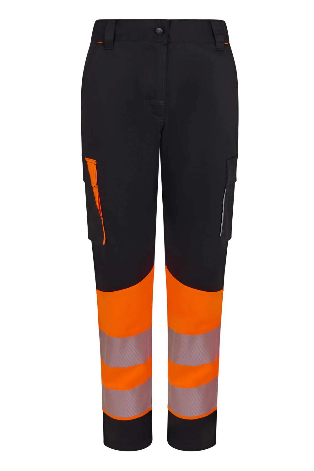 [303032SW_00/19_XS] PANTALÓN SLIM FIT MULTIBOLSILLOS REFLECTANTES SEGMENTADOS 303032SW (XS, 00/19 NEGRO/NARANJA FLÚOR)