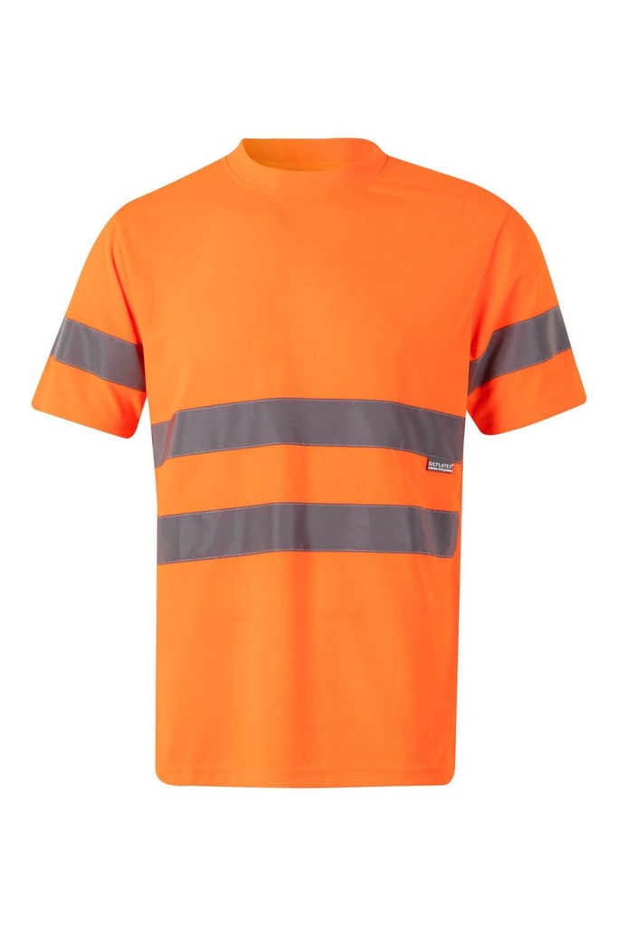 [305602_19_S] CAMISETA CUELLO CANALÉ CINTAS REFLECTANTES 305602 (S, 19 NARANJA FLÚOR)
