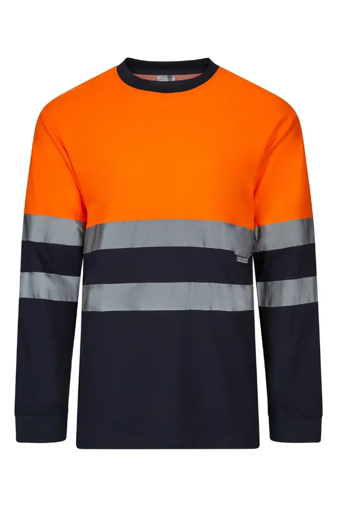 [305603_01/19_S] CAMISETA CUELLO CANALÉ CINTAS REFLECTANTES 305603 (S, 01/19 AZUL MARINO/NARANJA FLÚOR)