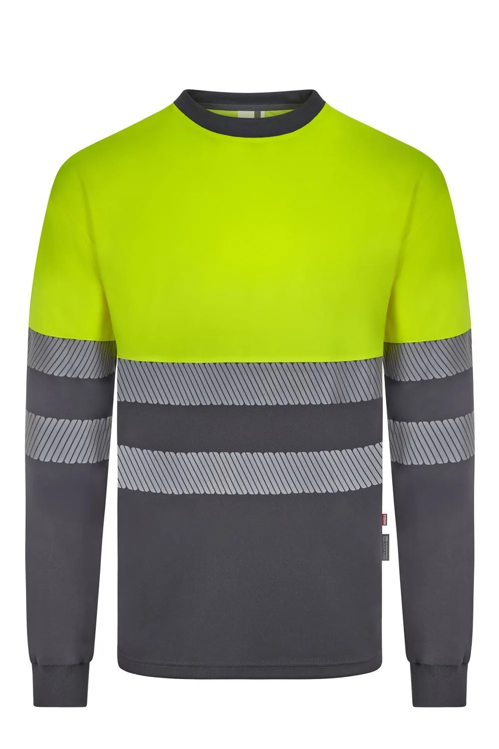 [305619_08/20_S] CAMISETA CUELLO REDONDO CINTAS REFLECTANTES 305619 (S, 08/20 GRIS/AMARILLO FLÚOR)