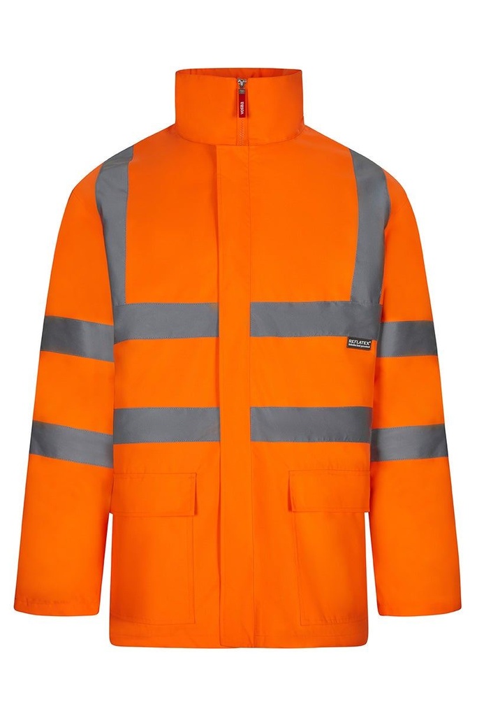 [306007_19_S] PARKA CHUBASQUERO CAZADORA CHALECO 4 EN 1 CINTAS REFLECTANTES MANGAS DESMONTABLES 306007 (S, 19 NARANJA FLÚOR)