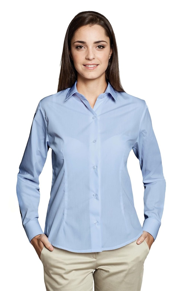 [3602_0065_34] BLUSA M/L COLOR CLASIC POPELIN SIN BOLSILLO ENTALLA CAMISERO (34, 65 CELESTE)