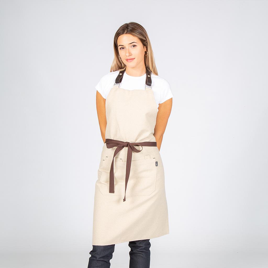 [100019-110-UD] DELANTAL PETO BEIGE TIRANTE CUERO CUATRO BOLSILLOS 100019