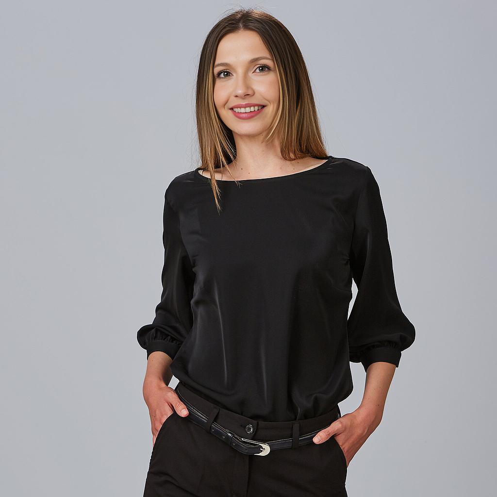 [240006-001-XS] BLUSA MUJER SEMI AJUSTADA MANGA 3/4 RIZADA ROSANNA 240006 (XS, 1 NEGRO)