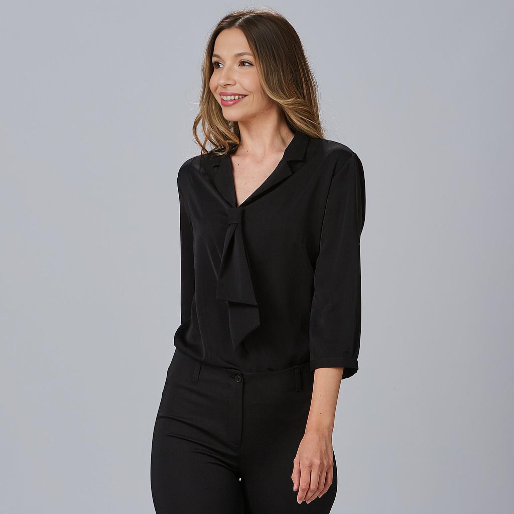 [240009-001-XS] BLUSA MUJER CUELLO SOLAPA LAZO SEMIAJUSTADA FLAVIA 240009 (XS, 1 NEGRO)