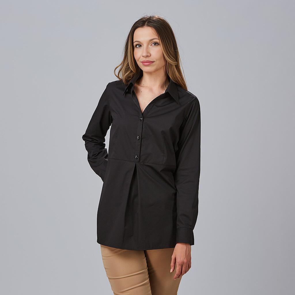 [240015-001-XS] CAMISA MUJER POPELÍN ELÁSTICO MANGA ROLL UP LIVIA 240015 (XS, 1 NEGRO)