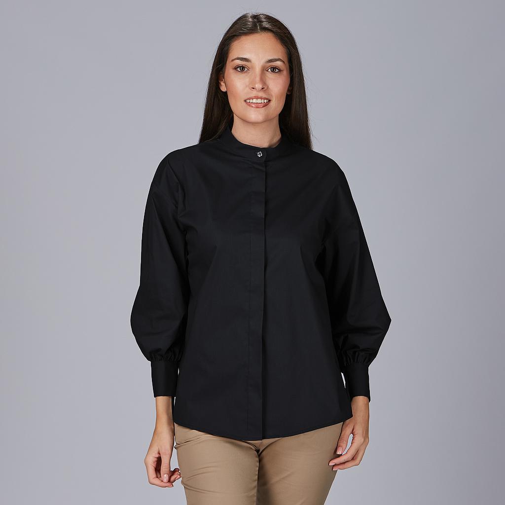 [240034-001-XS] CAMISA MUJER OVERSIZE CUELLO MAO MANGA ABULLONADA MADDALENA 240034 (XS, 1 NEGRO)