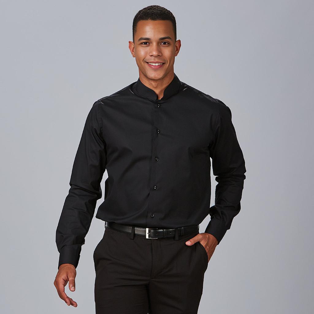 [260005-001-XS] CAMISA CUELLO MAO SLIM FIT ELASTANO RED LINE 260005 (XS, 1 NEGRO)