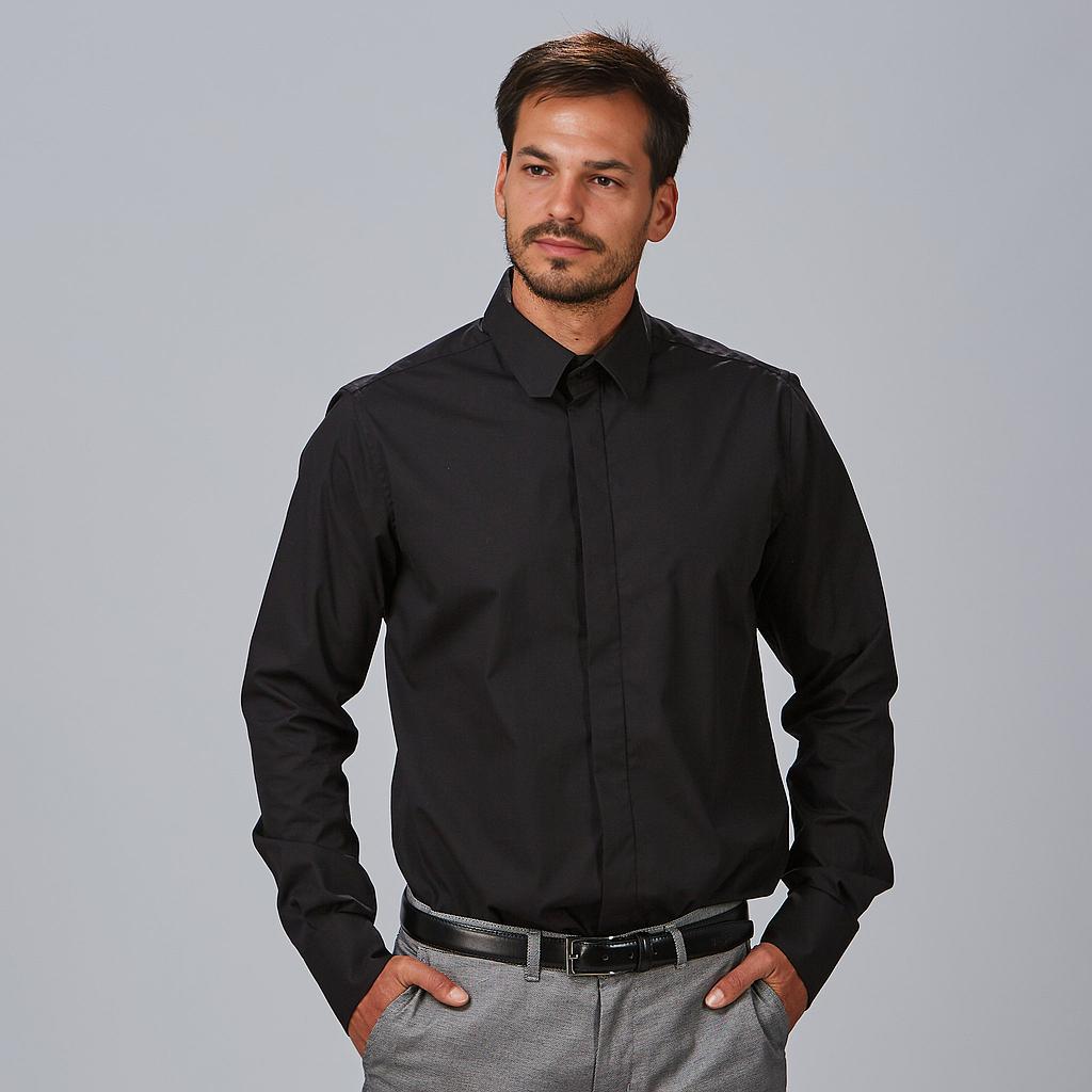[260009-001-XS] CAMISA SLIM FIT MANGA LARGA ELYSIAN SIMONE 260009 (XS, 1 NEGRO)