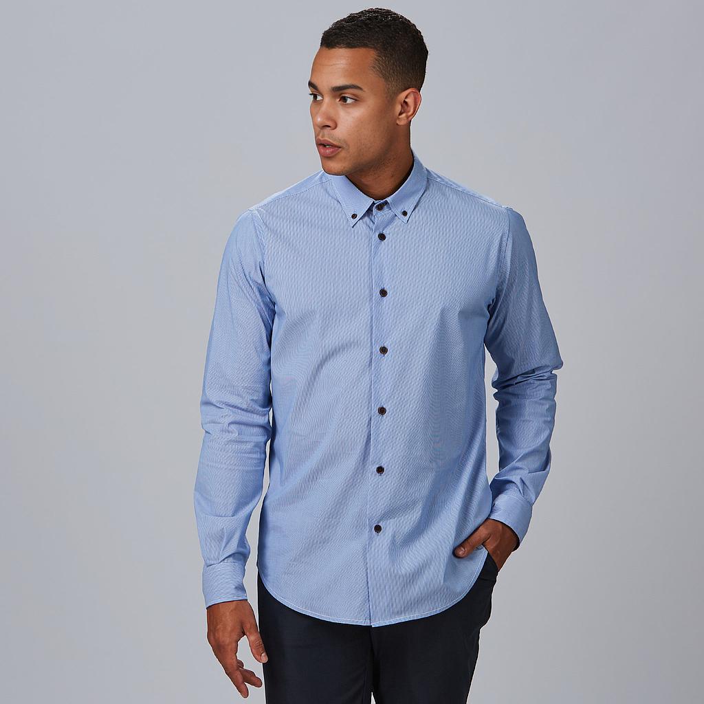 [260013-104-XS] CAMISA SLIM FIT RAYAS LEONARDO 260013 (XS, 104 MARINO)