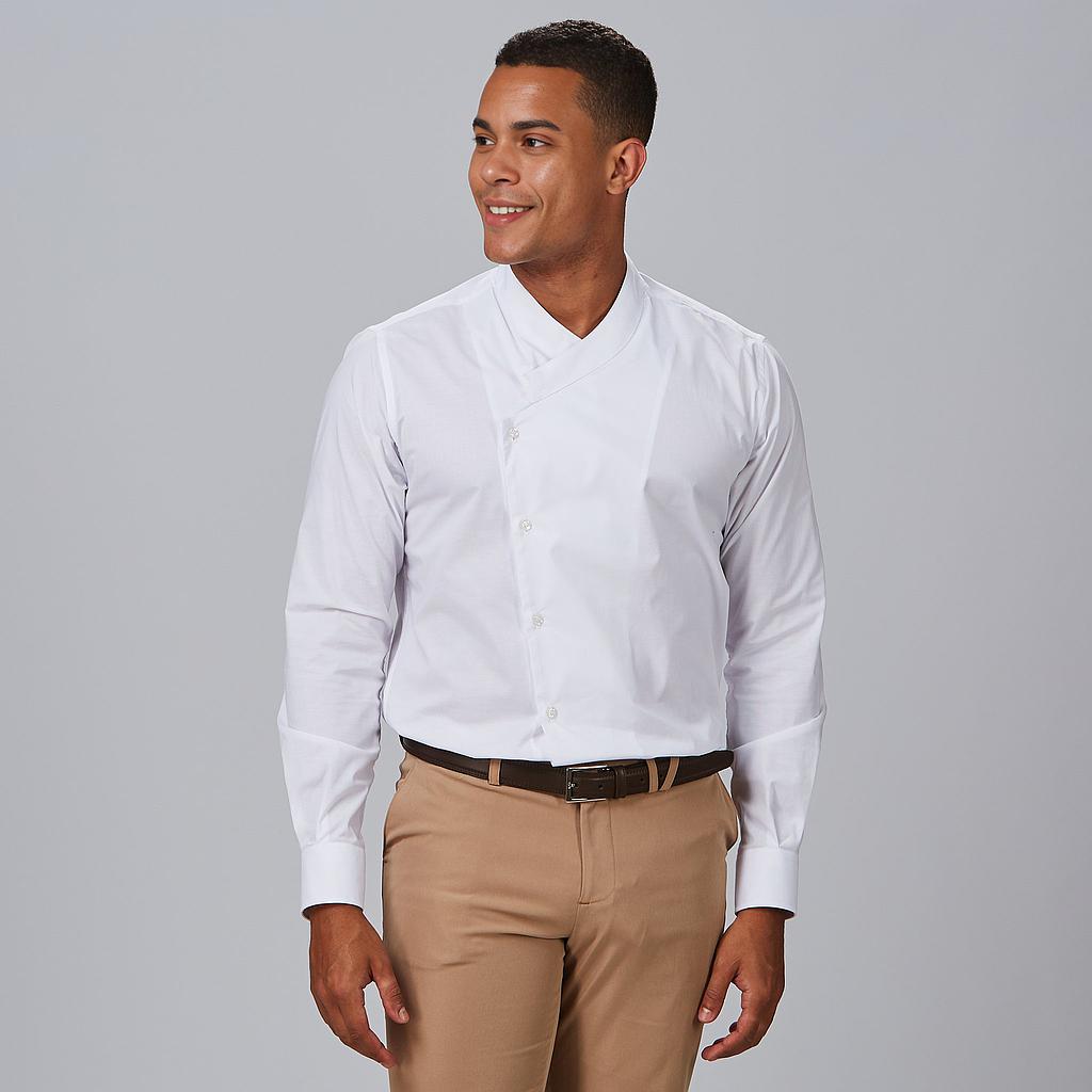 [260015-101-XS] CAMISA COCINERO SLIM FIT CUELLO MAO MARCELLO 260015 (XS, 101 BLANCO)