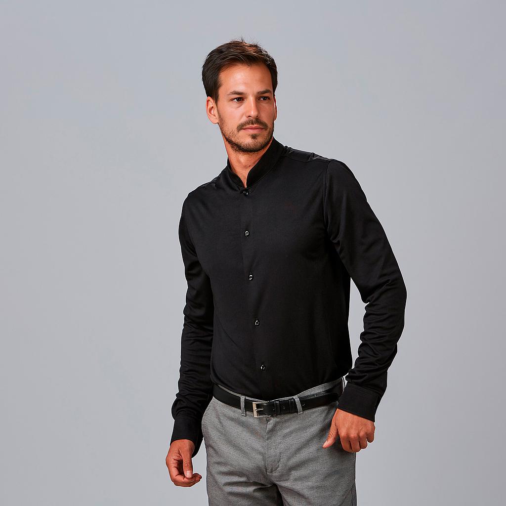 [260018-001-XS] CAMISA HOMBRE SLIM FIT CUELLO MAO INTERLOCK PIETRO 260018 (XS, 1 NEGRO)
