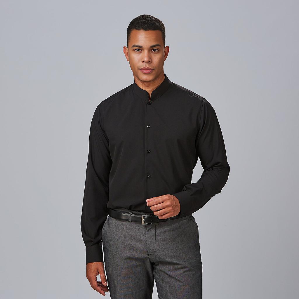 [260019-001-XS] CAMISA SLIM FIT MANGA ROLL UP COOL DRY MATTEO 260019 (XS, 1 NEGRO)