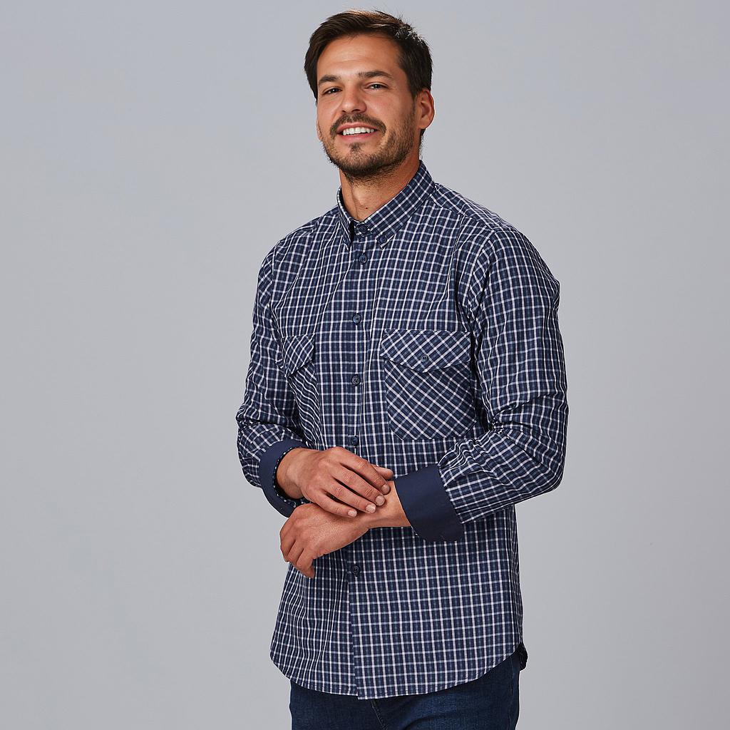[260025-295-XS] CAMISA HOMBRE SLIM FIT CUADROS BOLSILLOS FAUSTO 260025 (XS, 295 CUADRO MARINO)