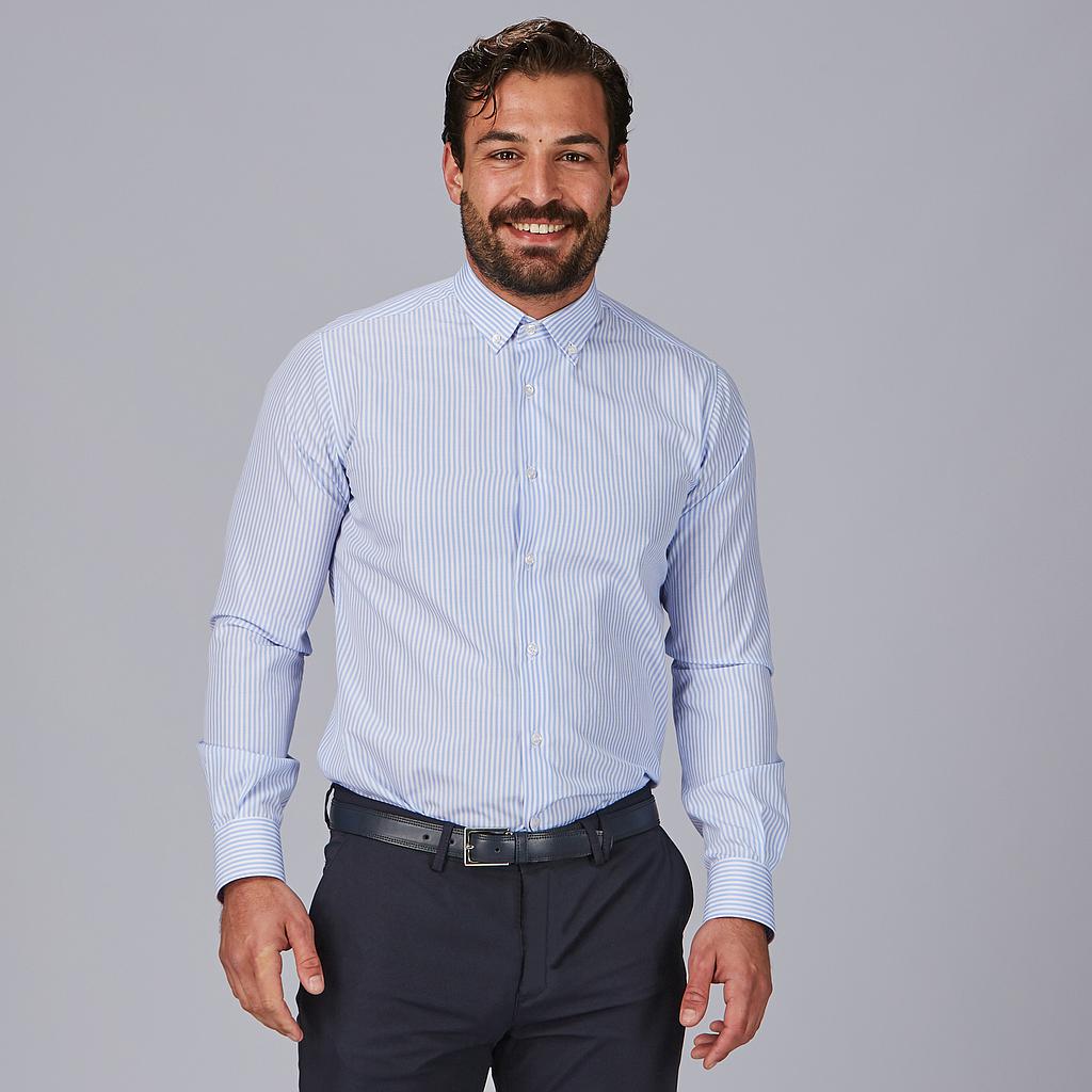 [260036-1142-XS] CAMISA SLIM FIT RAYAS POPELÍN LORENZO 260036 (XS, 1142 RAYA CELESTE)