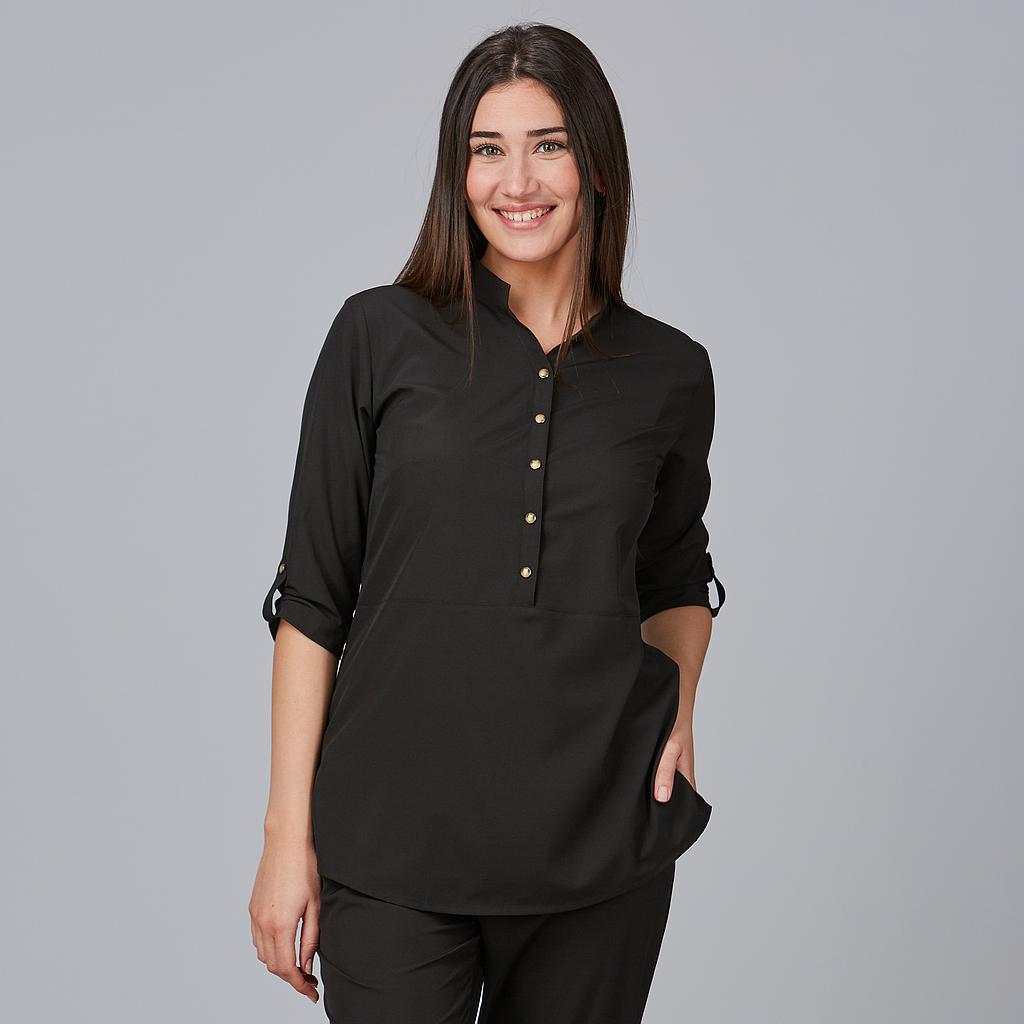 [600041-001-XS] BLUSA MUJER CUELLO MAO AJUSTE CON PINZAS VINCA 600041 (XS, 1 NEGRO)