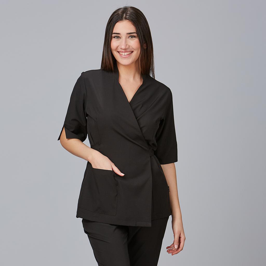 [600042-001-XS] BLUSA KIMONO MUJER MANGA 3/4 CUELLO PICO CARDOTA 600042 (XS, 1 NEGRO)