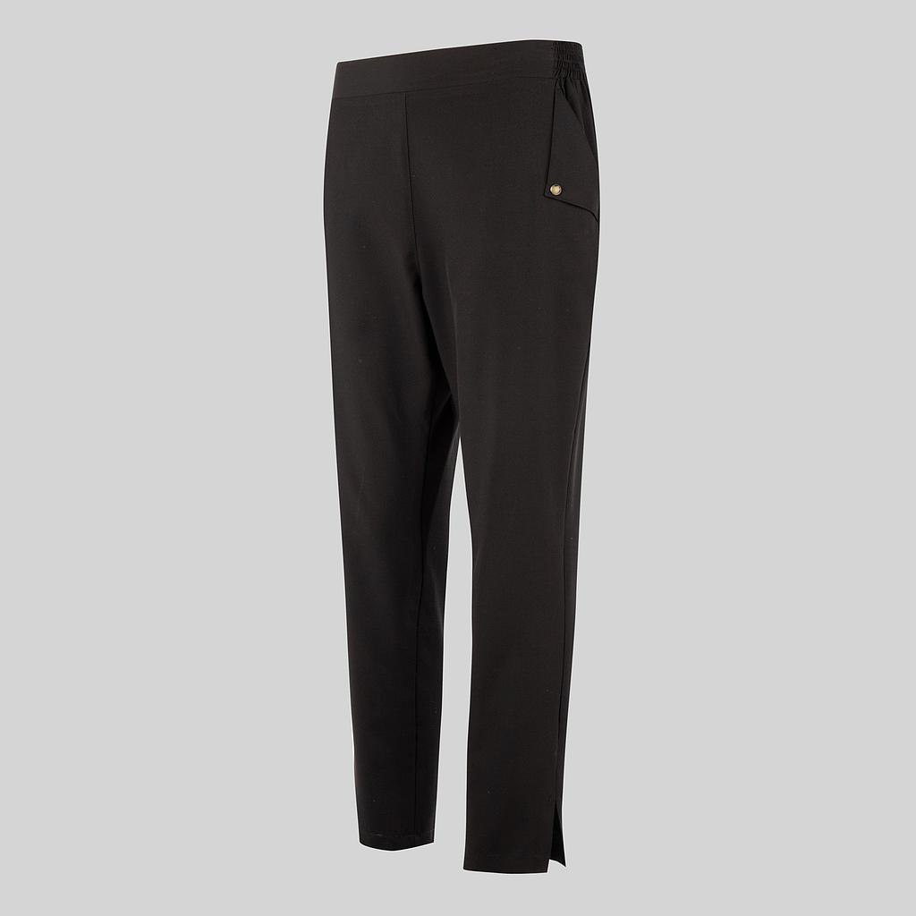 [700052-001-XS] PANTALÓN MUJER GOMA LATERAL AJUSTE CÓMODO BOLSILLOS SOLAPA 700052 (XS, 1 NEGRO)
