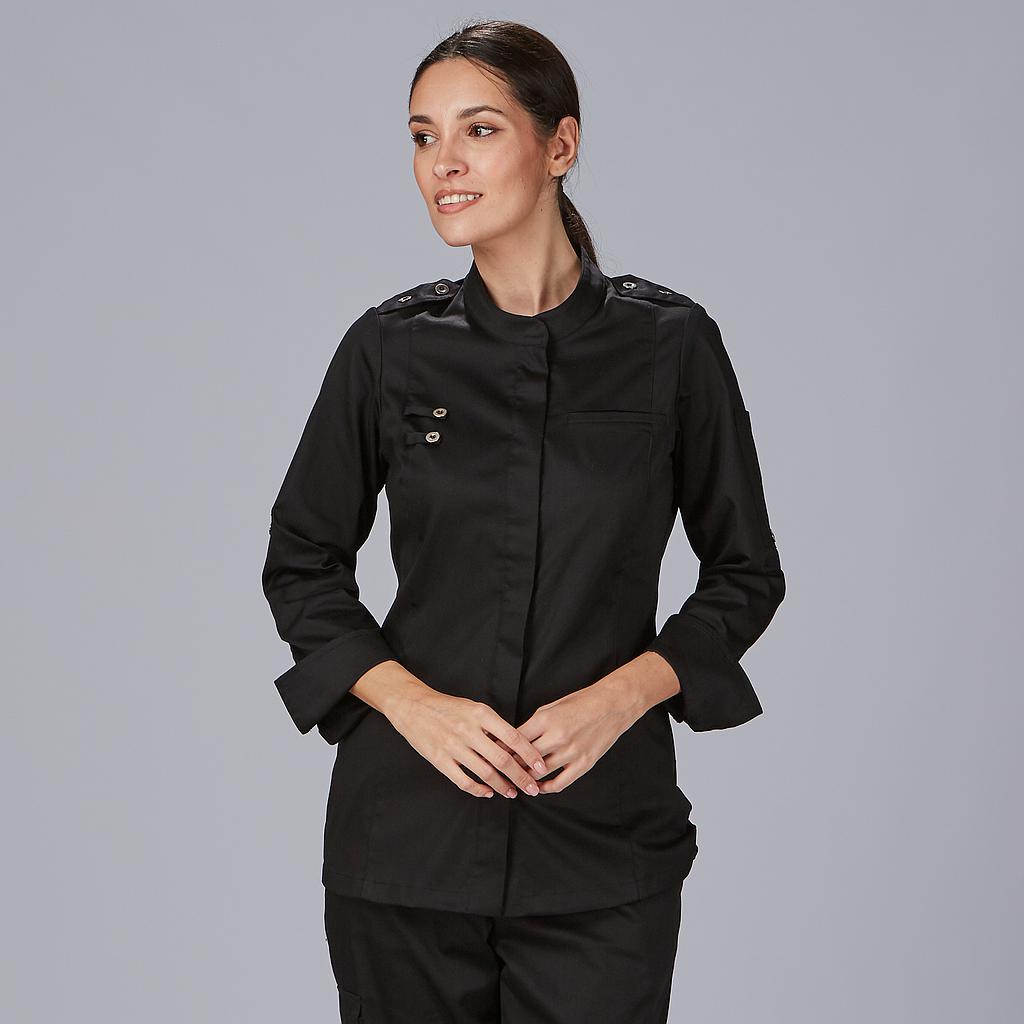 [930049-001-XS] CHAQUETA COCINA MUJER SEMI AJUSTADA SATÉN ALGODÓN SOLA 930049 (XS, 1 NEGRO)