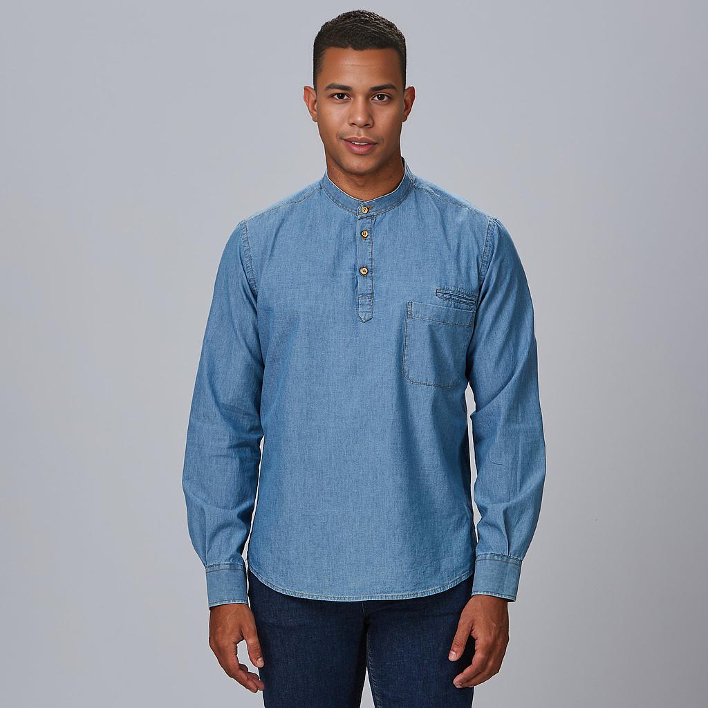 [298200-829-S] CAMISA M/L  CAMISOLA CUELLO MAHO VAQUERA 124GR 100%ALG ROMEO (S)