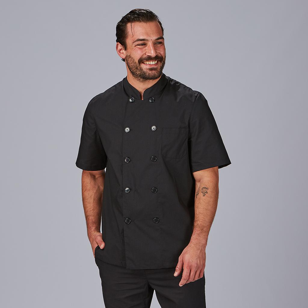 [917A00-001-XXS] CHAQUETILLA COCINA M/C POPELIN NEGRA BOTON PASTA (XXS)