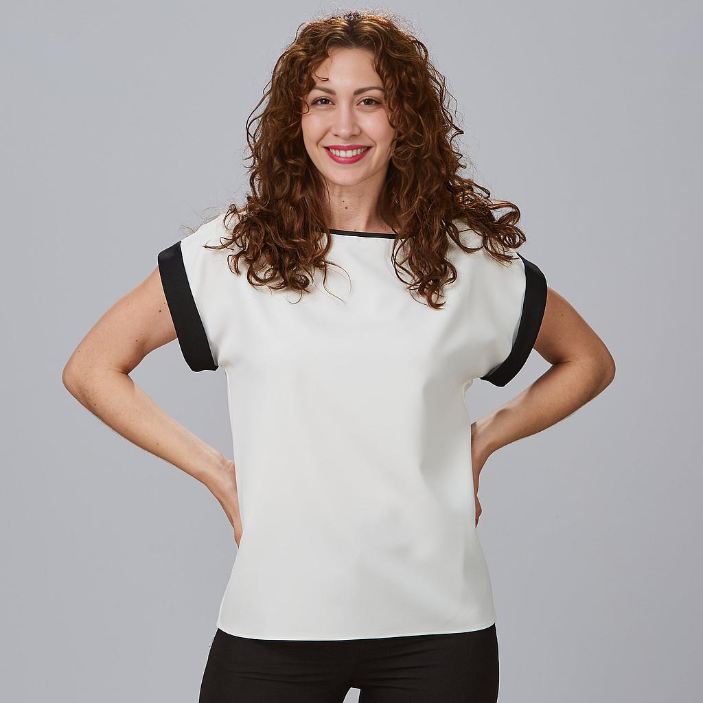 [241100-101-XS] BLUSA M/C VUELTA FILOS NEGROS TEJIDO ELASTICO 11% 89% POLIES (XS)