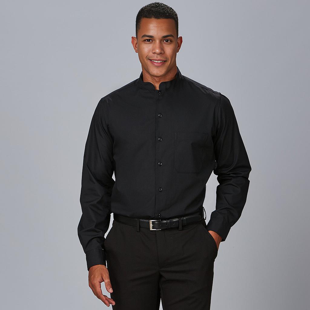 [296000-001-XS] CAMISA M/L 1 BOLSILLO POPELIN CUELLO MAHO CANESU RECTO (XS, 1 NEGRO)