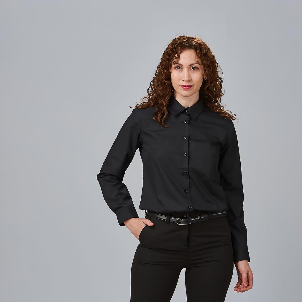[288100-001-XXS] BLUSA M/L ENTALLADA SIN BOLSILLO POPELIN CUELLO CAMISERO (XXS, 1 NEGRO)