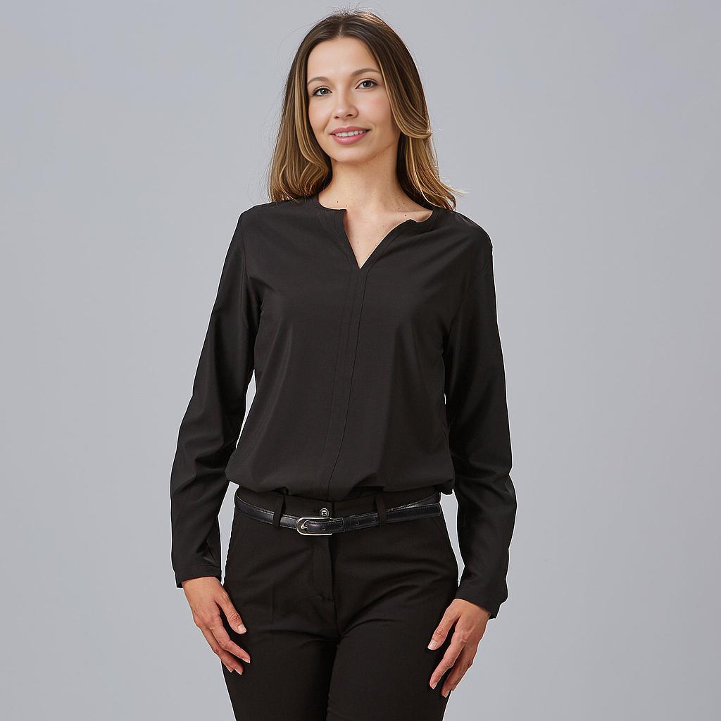 [651400-001-XS] BLUSA SRA M/L TEJIDO ELASTICO SIN CUELLO 86%POLIESTER 14%ELA (XS, 1 NEGRO)