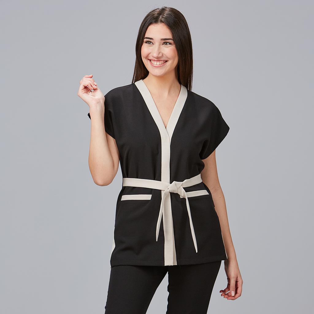 [600027-001-XS] CASACA MANGAS CORTA MUJER CINTURON X.LINEN LOTO GARYS 600027 (XS, 1 NEGRO)