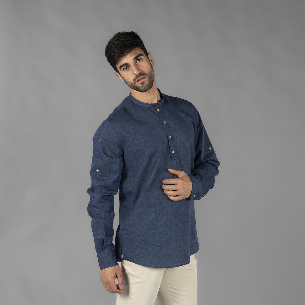 [210007-104-S] CAMISA POLO CRO MAHO M/L 55% LINO 45% ALGODON 4 BOTONES TIWI (S, 104 MARINO)