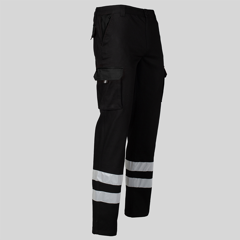 [7501BR-001-34] PANTALON 2 BANDAS REFLECTANTE  MULTIBOLSILLOS TEJIDO ELASTICO GAMO (34, 1 NEGRO)