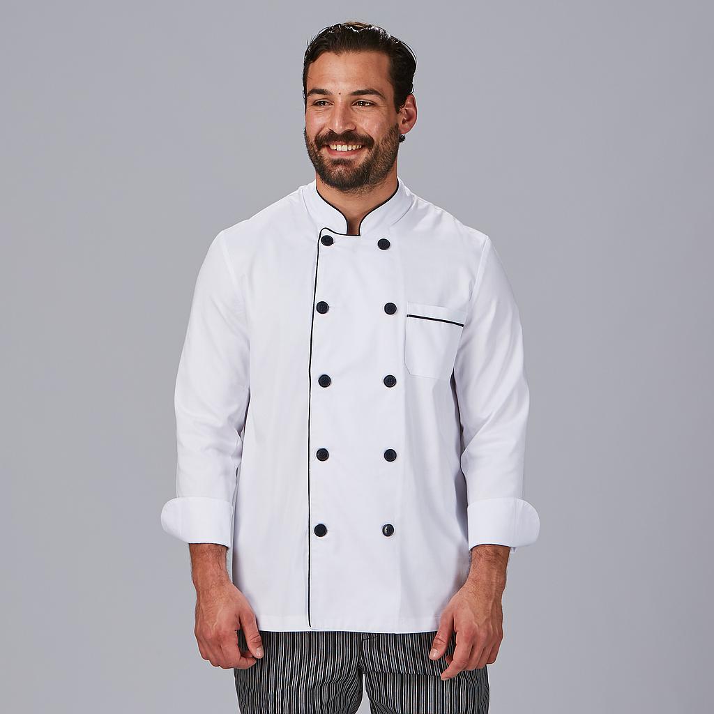 [912000-001-XS] CHAQUETILLA COCINA M/L FILOS COLOR BOTON PASTA (XS, 1 NEGRO)