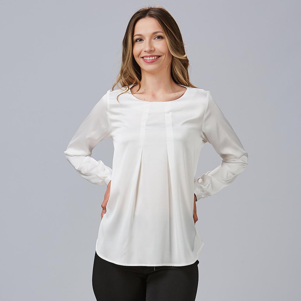 [243700-101-XS] BLUSA M/L 96%POLIE 6%ELASTAN PINZAS TABLAS FRONTALES BARCO (XS, 101 BLANCO)
