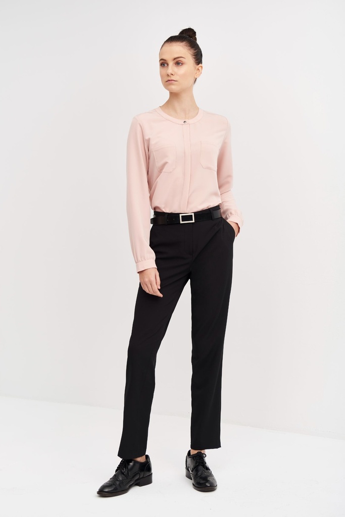 [02245_10_36] BLUSA M/L DOS BOLSILLOS CUELLO REDONDO 100% POLIESTER 115 GR BOTON OCULTO (36, 10 BLANCO)