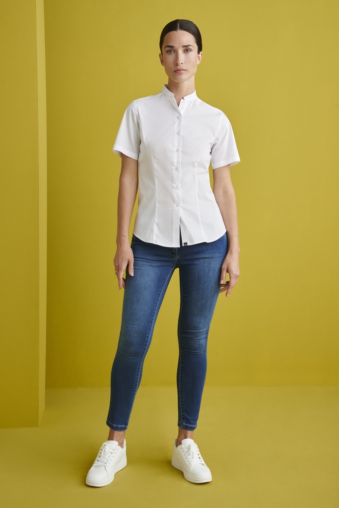 BLUSA M/C CUELLO MAHO PEQUEÑO SIN BOLSILLO 4%ELASTAN FIT 115